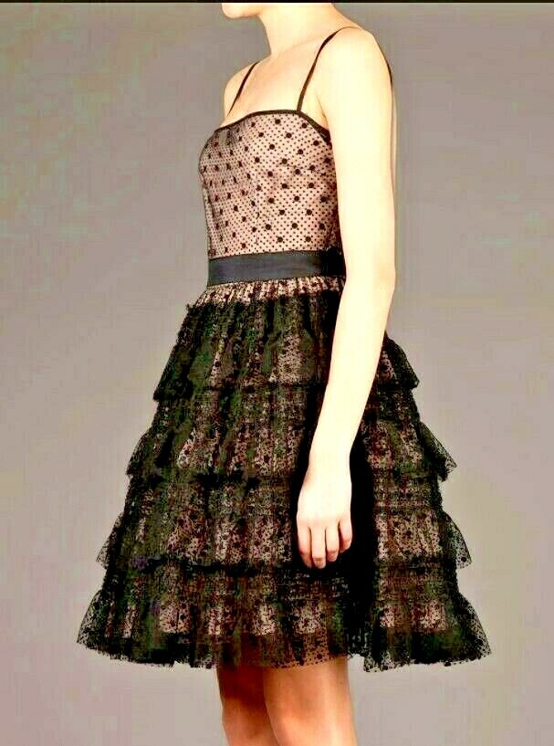 BNWT Red VALENTINO Black Lace Tulle Fit & Flare Ruffles BNWT Red VALENTINO Black Lace Tulle Fit & Flare Ruffles