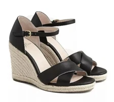 New J. Crew Seville espadrille wedges Ankle Strap   size 9 Black shoes heels