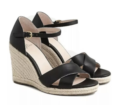 New Crew Seville espadrille wedges Ankle Strap size Black shoes heels 