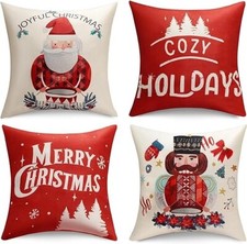 Set of 4 Merry Christmas Nutcracker Decorative Throw Pillow Covers 18x18 Inch
