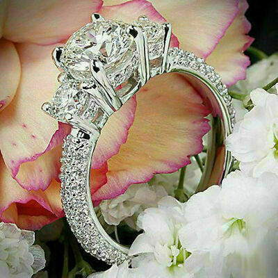 2.89Ct White Round Cut Moissanite Engagement Ring in Solid 14k White Gold Size 9