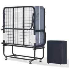 31/38 Folding Bed W/ Mattress Portable rollaway bed W/2 Armrests Bed Side Pocket