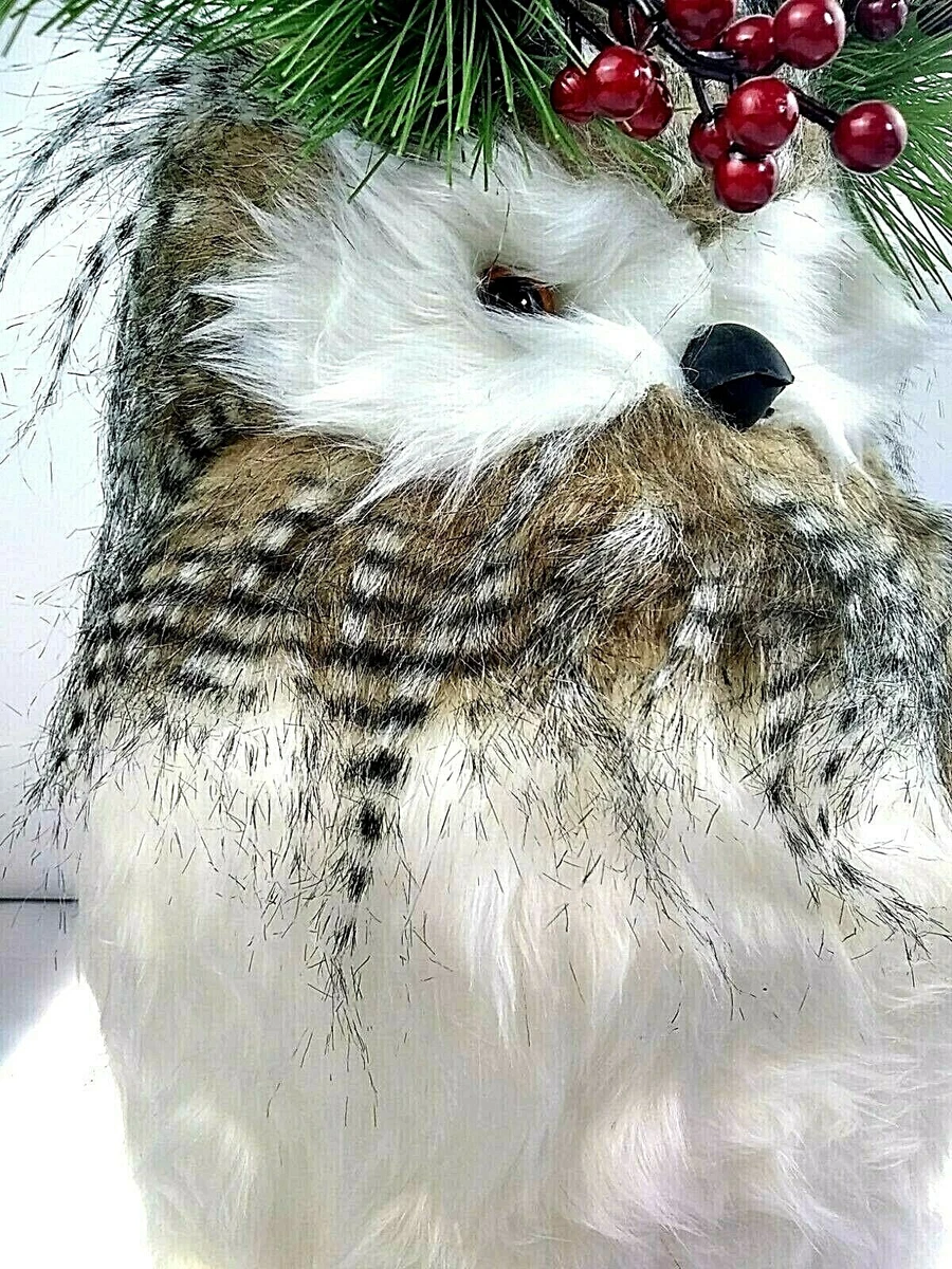Fluffy Brown White Owl Christmas Tree Topper Mountain Figurine Ornament Nature