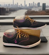 Vintage BABY PHAT Women 9 Canvas Casual Retro Trendy Shoes Black/Pink Stitching