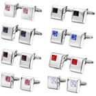 Mens Square Silver With Rhinestone Cufflinks Business Wedding Party Virens Empou