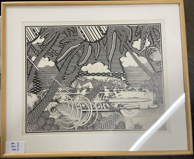 Walter Rutkowski. Chevy on the Levee. Graphite on paper 1977. Framed under plexi