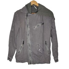 Free People XS Hooded Dual Placket Asymmetrical Gray Linen Blend Moto Jacket