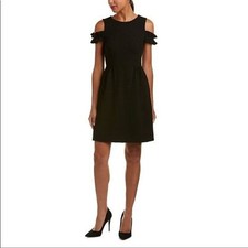 Tahari ASL Womens Black Cold Shoulder Short Sleeve A-line Dress Size 6