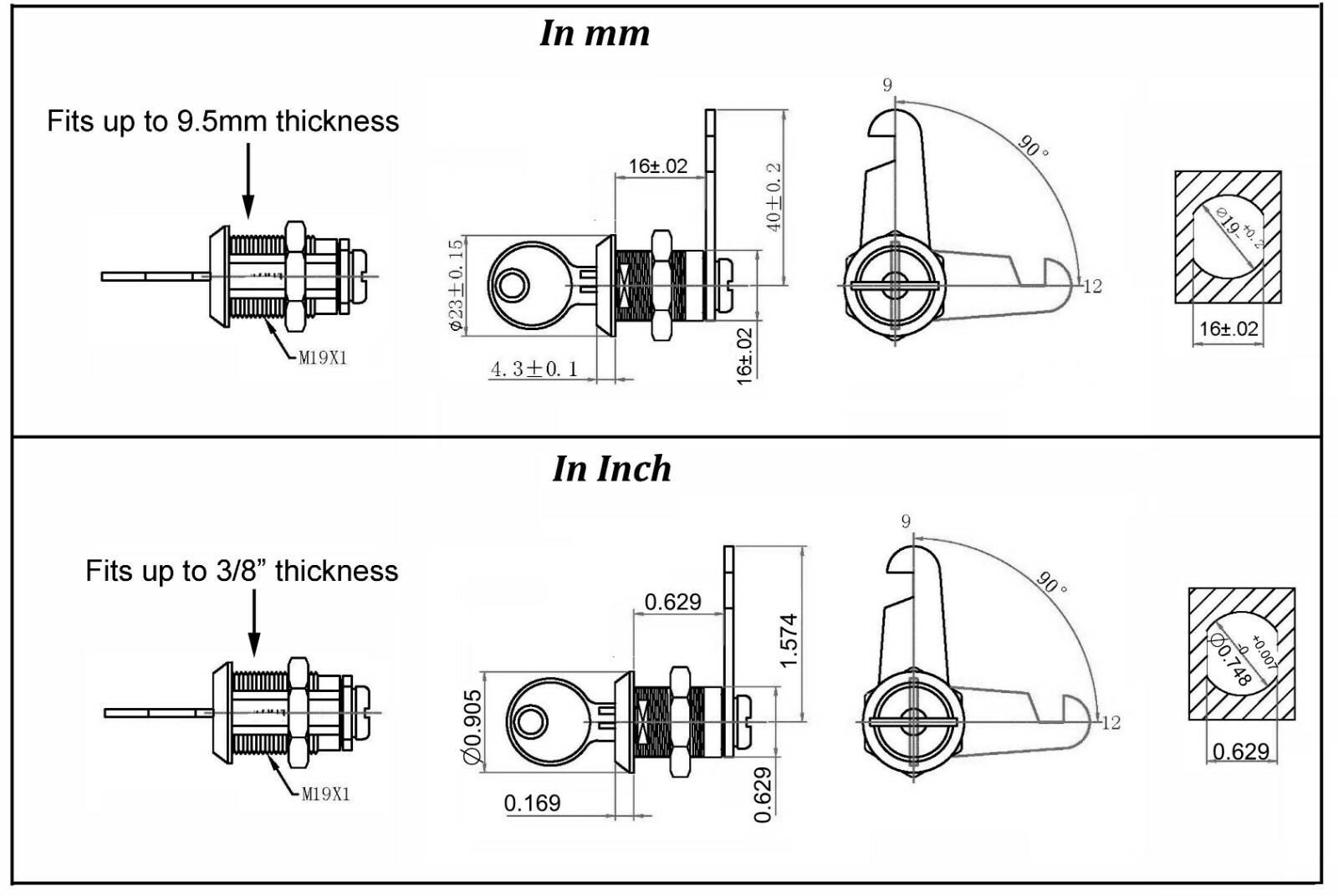 2Pcs Thumb Operated Cam Lock 7/8" Non-Locking Compartment Lock - Foto 14