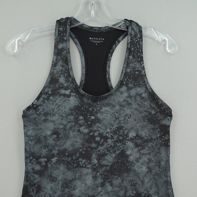 Athleta Shanti Misty Lace Print Tank Top Size Small Black Metallic