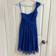 Blue Flowy Chiffon A-line One Shoulder Cocktail Formal Mini Evening Dress (XS)