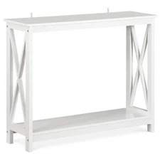 39'' Entryway Table X-Design Console Table with Shelf Living Room Home White 