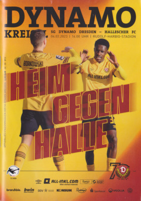 Prg 4.2.2023 Dynamo Dresden SGD - Hallescher FC HFC Sammler Programmheft 2022/23