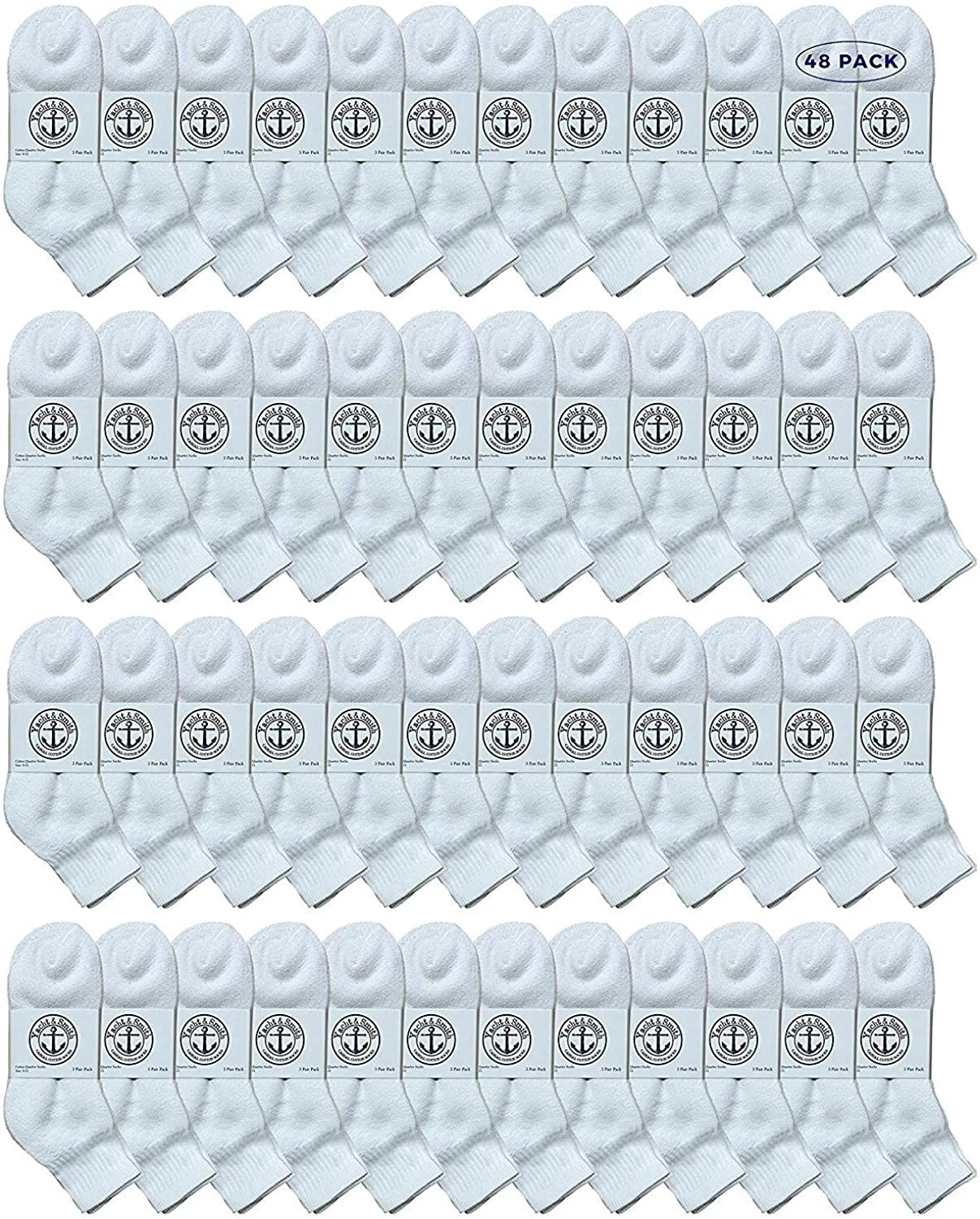 48PK Bulk Womens Mid Ankle Socks, Cotton Sport Athletic Socks -Size 9-11 (White)