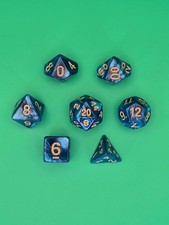 7PCS DND Dice Set "Sapphire Burn" Polyhedral Dice With Drawstring Bag for D D