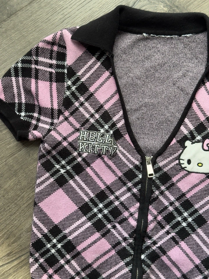 Chaleco Suéter Hello Kitty And Friends Rosa y Blanco a Cuadros Niñas Foto 3 de 4