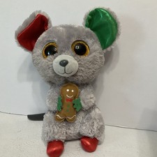 Ty Beanie Boos Mac Christmas Mouse Medium Plush Holding Gingerbread Boy 9"