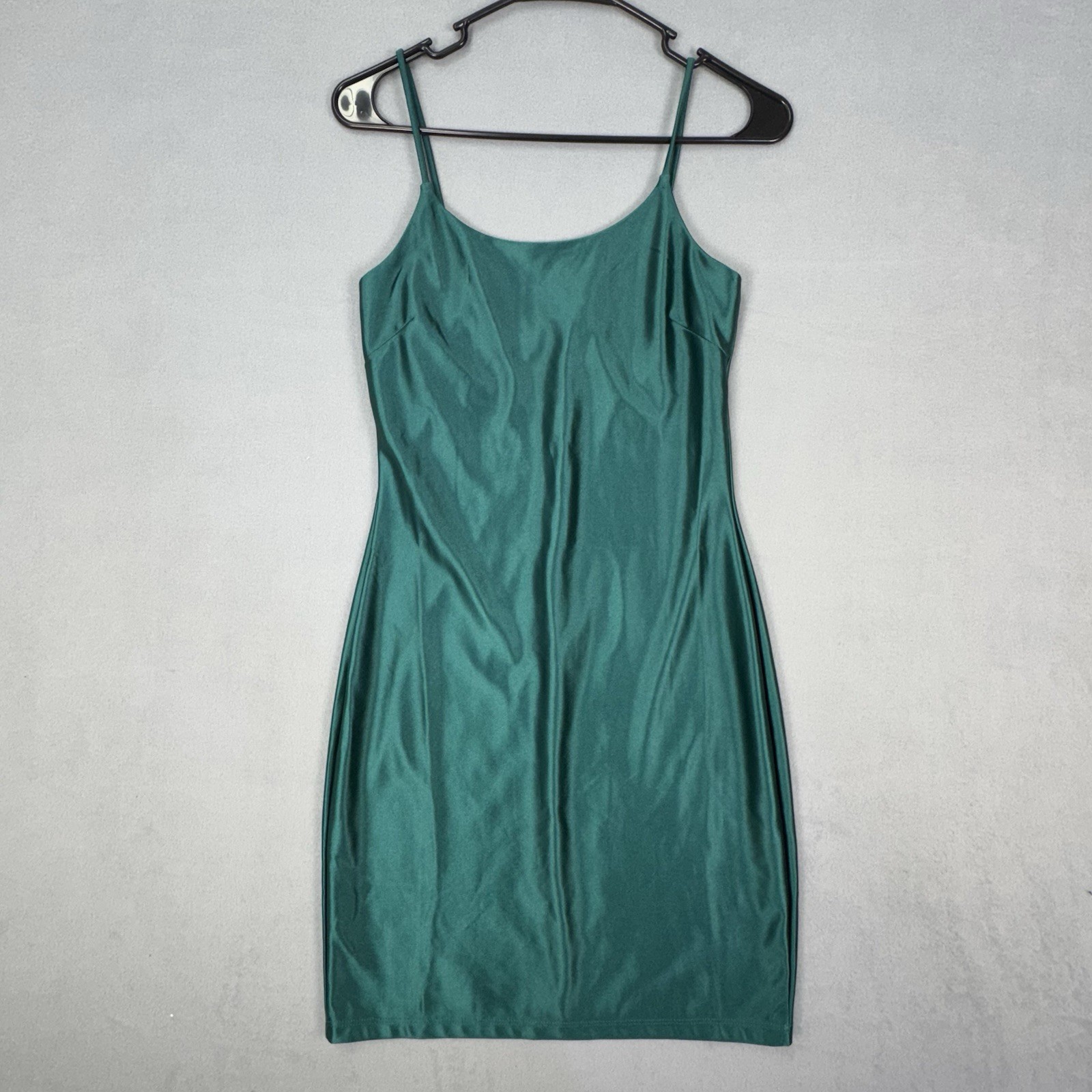 Popular 21 Emerald Satin Slip Dress Spaghetti Strap Bodycon Midi Womens M Silky