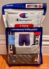 Champion Boys 5 Pack Performance Boxer Brief Size M Dress Blues Logo, NEW SEALED