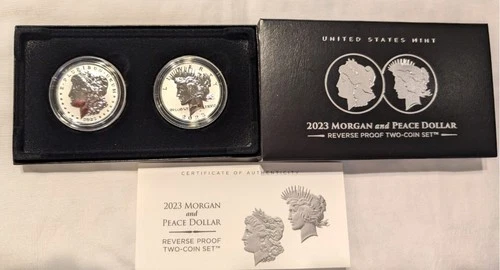 2023 Reverse Proof Morgan Silver & Peace Silver Dollar with original box & COA