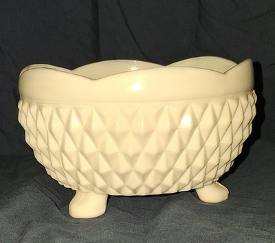 White Milk Glass Quilted Pattern Round Footed Decorative Bowl Glossy Finish