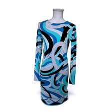 Michael Kors Abstract Psychedelic Swirl Blue Long Sleeve Sheath Dress