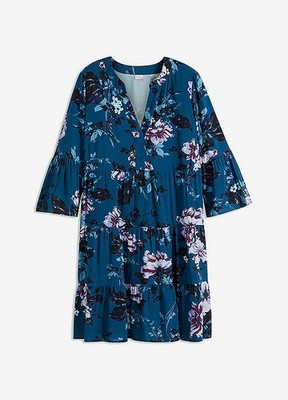 A-Linien-Kleid mit Blumenmuster Gr 42 Blau Floral Freizeitkleid Tunika Dress Neu