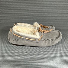 UGG Dakota Leather Moccasin Women US 9 Gray Toe Slip On Shearling Slipper