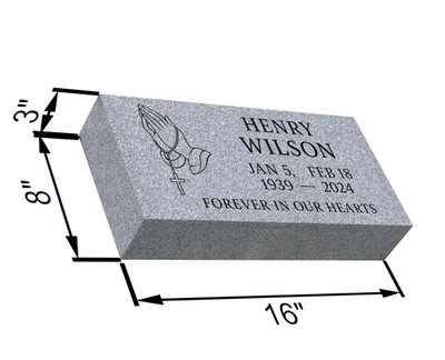 Custom Flat Granite Grave Marker 16×8×3 Gray with Praying Hands Engraving