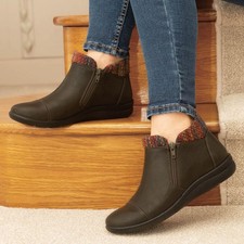 Cushion Walk Womens Boots Green Adults Ladies Ankle Khaki Zip Up Grace SIZE