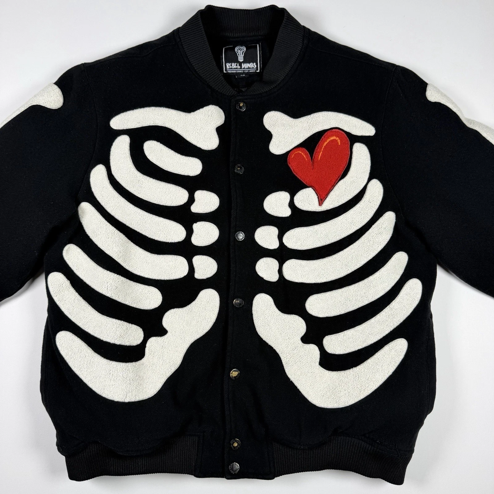 Rebel Minds Don't Kill My Vibe Skeleton Bones Melton Varsity Men Jacket XL - product detail image 3
