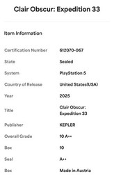 Clair Obscur: Expedition 33, Sony PlayStation 5, PS5, PSA Graded 10 A++