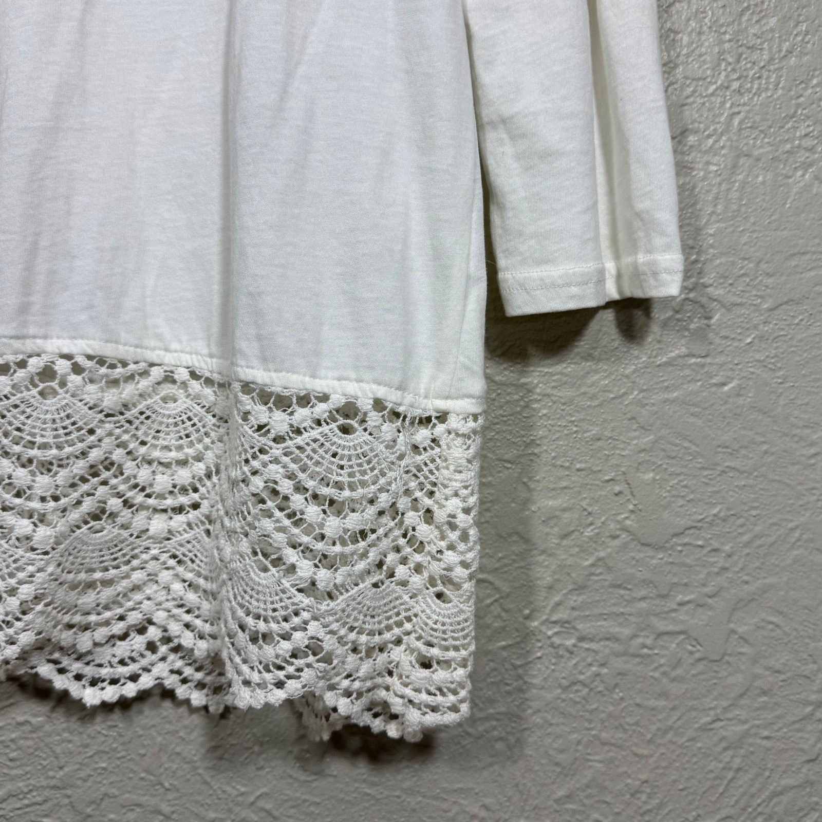 Anthro Mur Mur Tunic Top Small Crochet Lace Sheer Cottage Garden Lagenlook Artsy