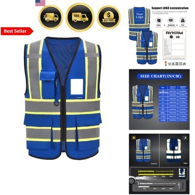 11 color High Vis Reflective Safety Vest for Women Men Pocket Zipper ANSI/ISE...