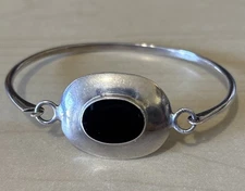 Sterling Silver Boma Inlaid Onyx Hook On Bangle Bracelet