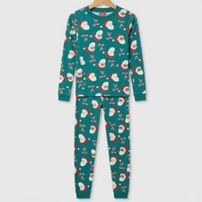 Hanna Andersson Pajama Set Unisex Kids 12 Green Santa Candy Cane Organic Cotton