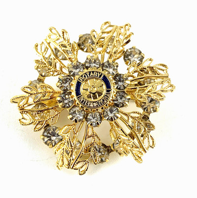 Rotary International Pin | Clear Rhinestone Filigree | Goldtone | 1.25'' | NOS