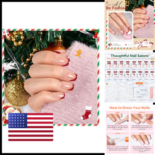 Modelones Press On Nails Red Chrome French Short Square Fake Nails Reusable