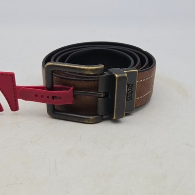 Levi's Belt Brown Black Reversible Leather Mens 36 Bronze Buckle New