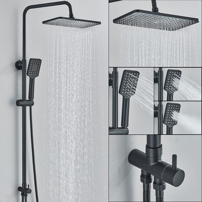 Duscharmatur Edelstahl Duschset Regendusche Duschsystem Kopf Handbrause Schwarz