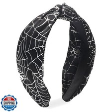 HIFANMM Halloween Headband for Women Girls, Silver Spider Web Hair Band Wide