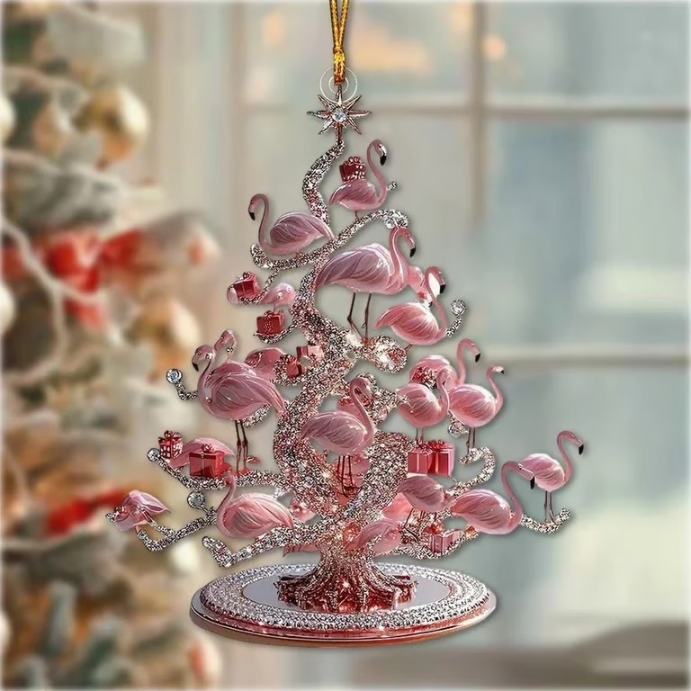 Flat 2D Acrylic Flamingo Christmas Tree Ornament New Release
