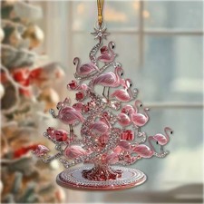 Flat 2D Acrylic Flamingo Christmas Tree Ornament New Release