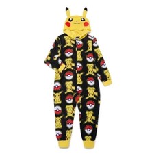 Pokemon Pikachu Kids Soft Fleece Hooded Pajama Sleepers size L 10/12 cozy