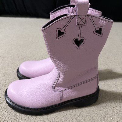 Dr Doc Martens Girls 5 Bex Heart Cut-Out Cowboy Boots Leather Pink Zipper NEW