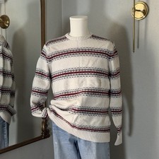 Chaps Vintage Fair Isle Sweater Mens L Striped Crewneck Cotton Wool Blend