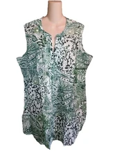 Women's NWOT Collections Etc Green Paisley Sleeveless Tank Shirt Sz XXXL