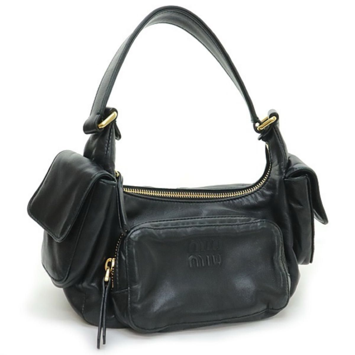 Miu Miu Nappa Leather Pocket Bag Shoulder Handbag Black Rare Y2K