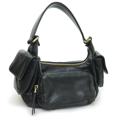 Miu Miu Nappa Leather Pocket Bag Shoulder Handbag Black Rare Y2K