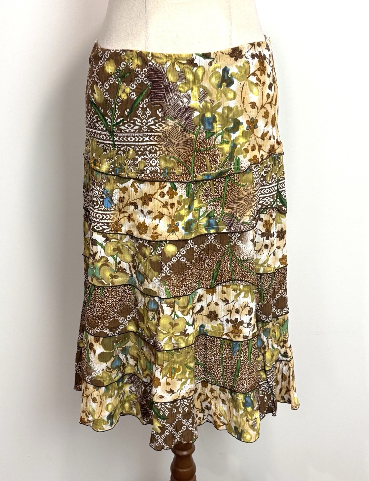 Women's Green Floral Tiered Maxi Skirt - Cotton Cottagecore Y2K Fairy Aesthetic-image
